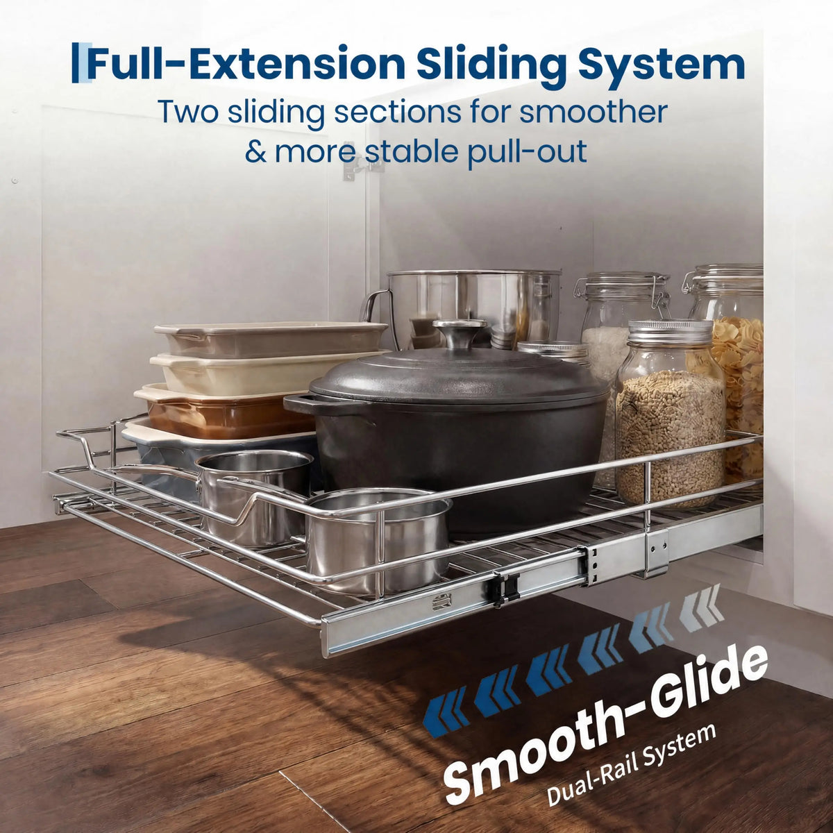 HiMISS Pull Out Cabinet Organizer Stainless Steel Kitchen Storage Shelf