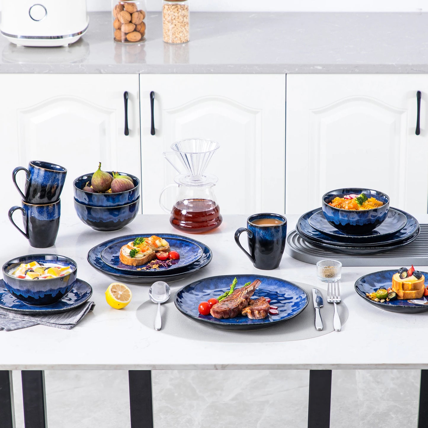 MALACASA Starry Blue Dinner Set 16 32 48 Pieces Collection