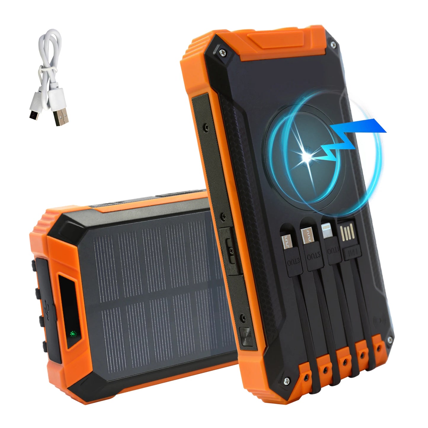 20000mAh Portable Solar Power Bank With Wireless Charging Led Lights