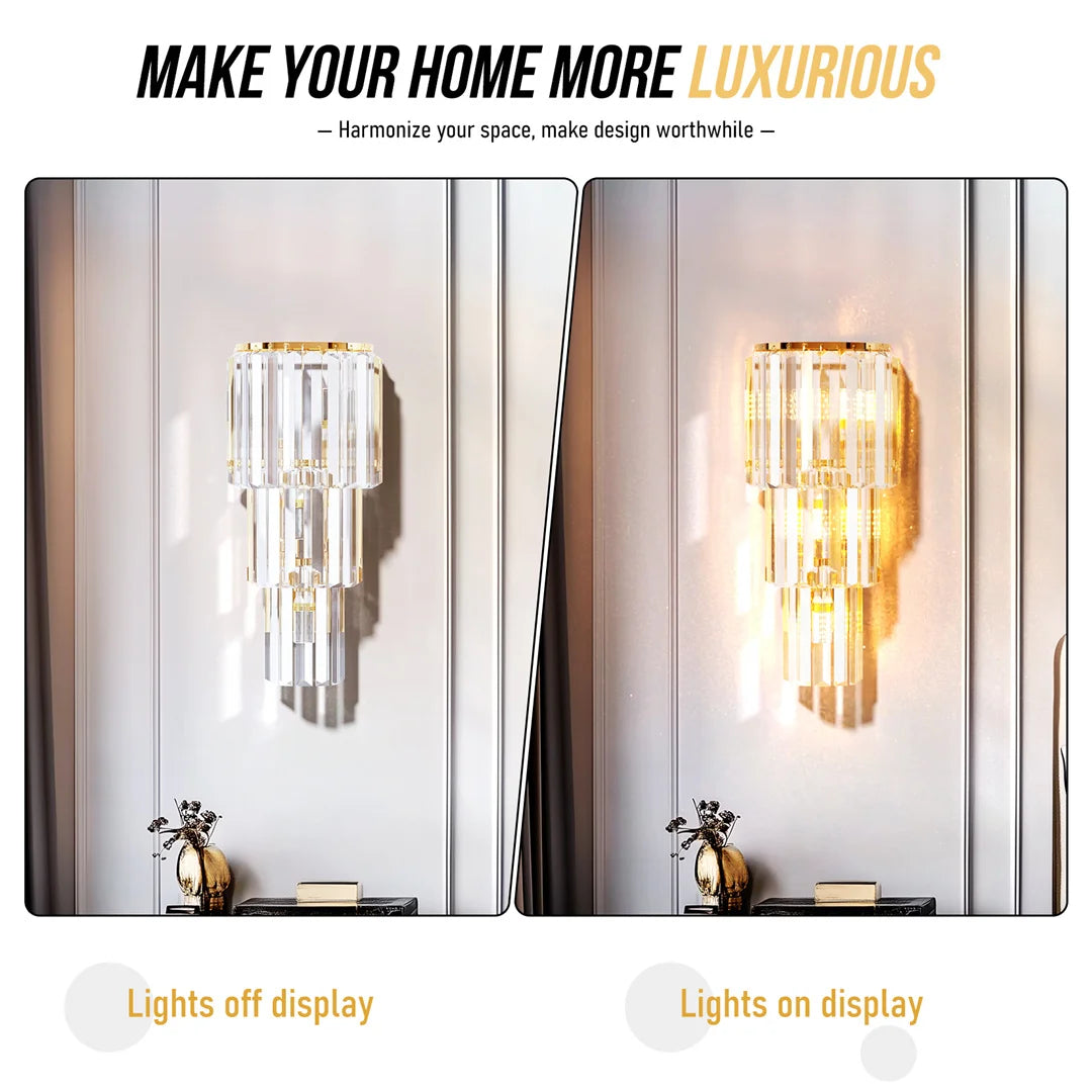 LUVODI Modern Crystal Wall Lamp 3 Layer Sconce Light E14