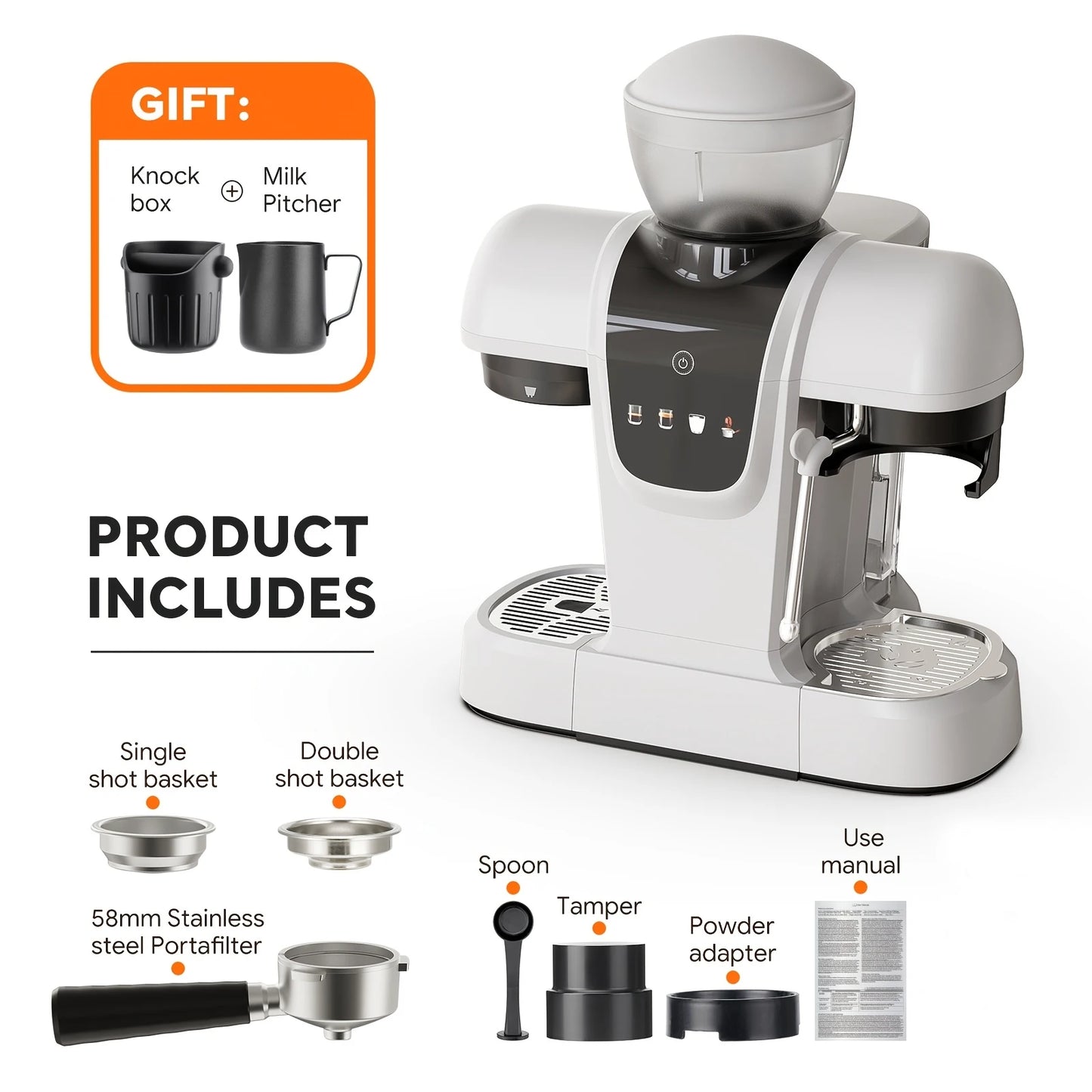 Capadeli 19 Bar 3 In 1 Espresso Machine With Grinder