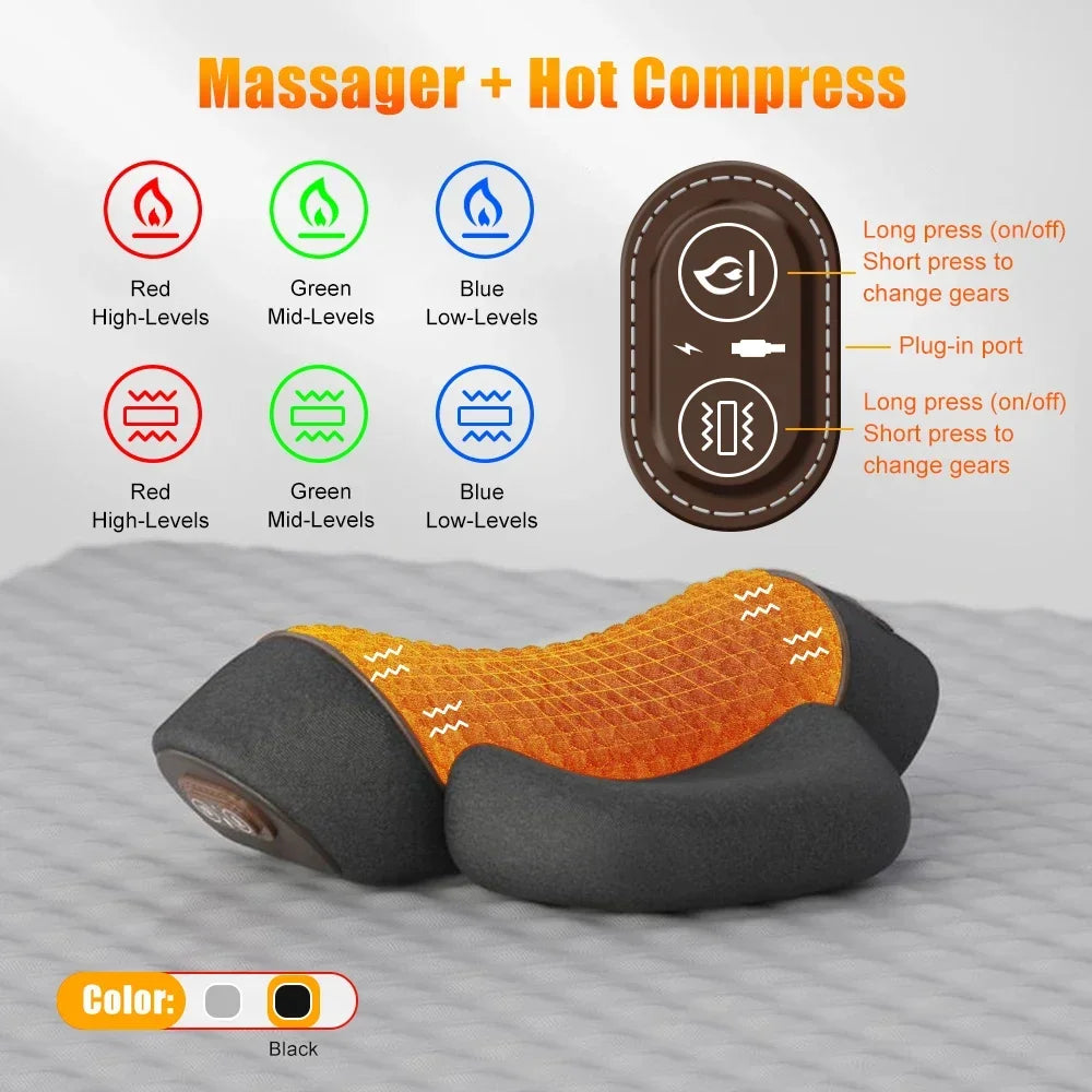 PAQIN Electric Neck Massager Pillow Heating Vibration Cervical Back Support