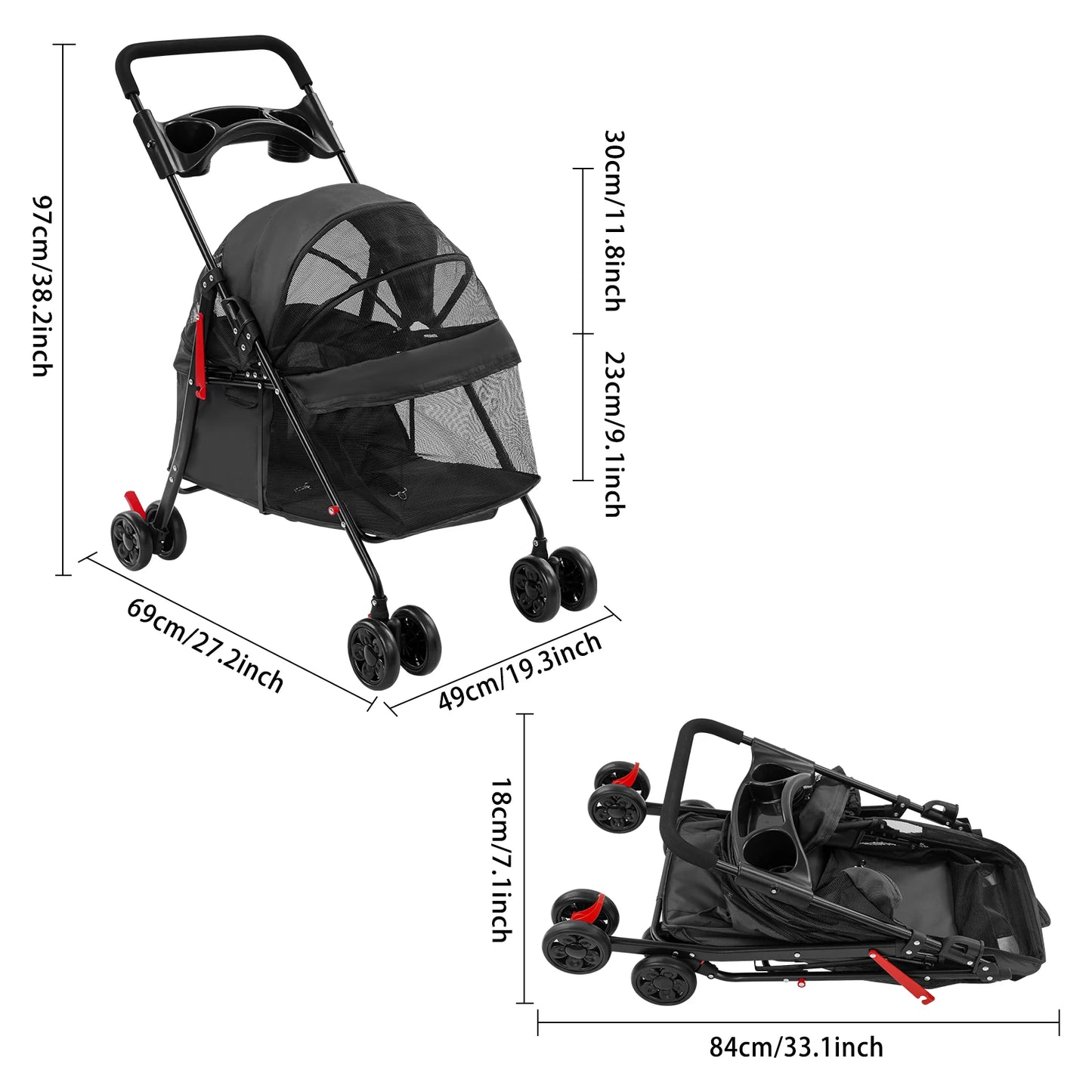 Bymaocar Foldable Pet Stroller For Medium Dogs And Cats