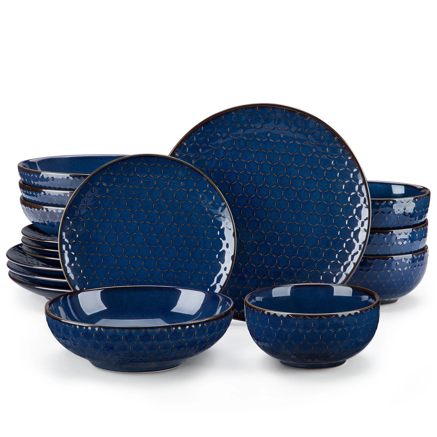 MALACASA Lydia Stoneware Dinner Set Embossed Plates And Bowls