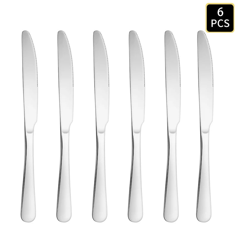 Stainless Steel Round Handle Cutlery Set Knife Fork Spoon Dinnerware
