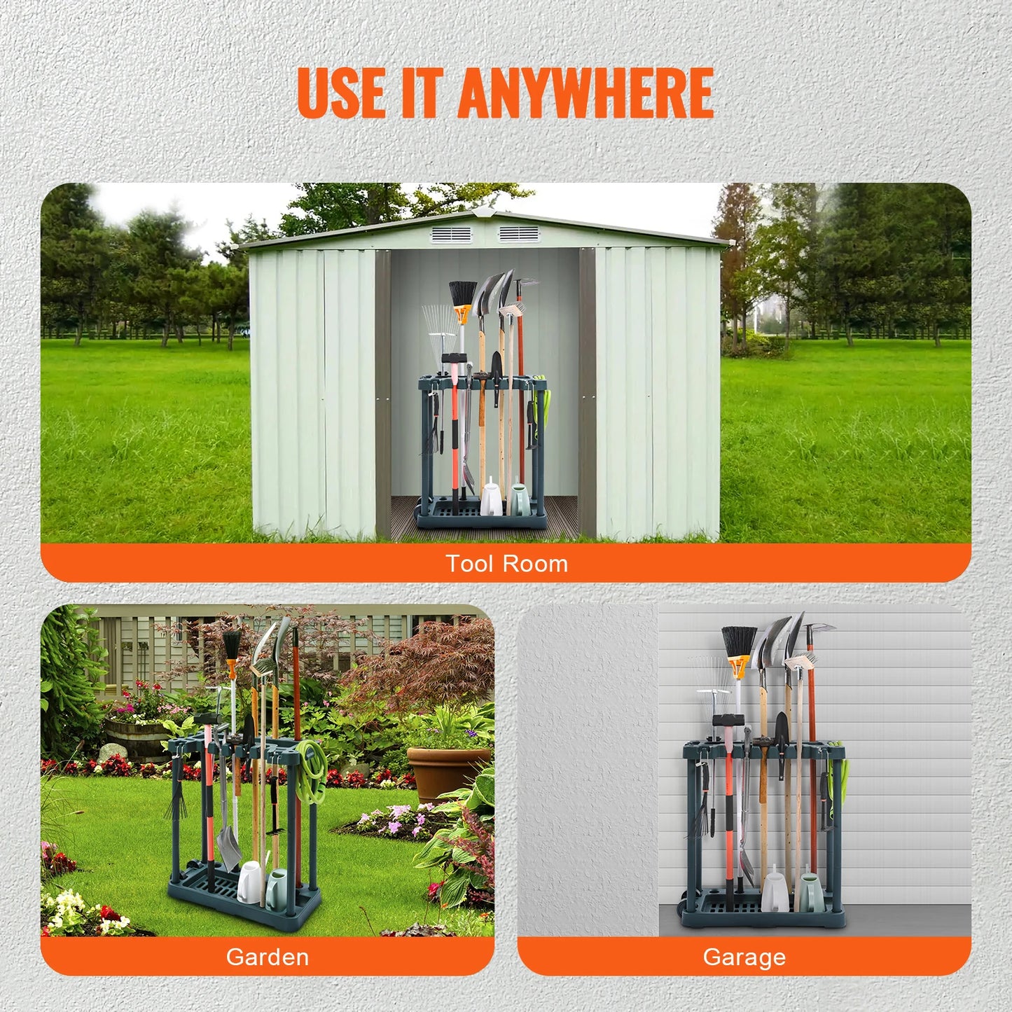 SucceBuy 10 Slot Garden Tool Organizer Rack For Garage
