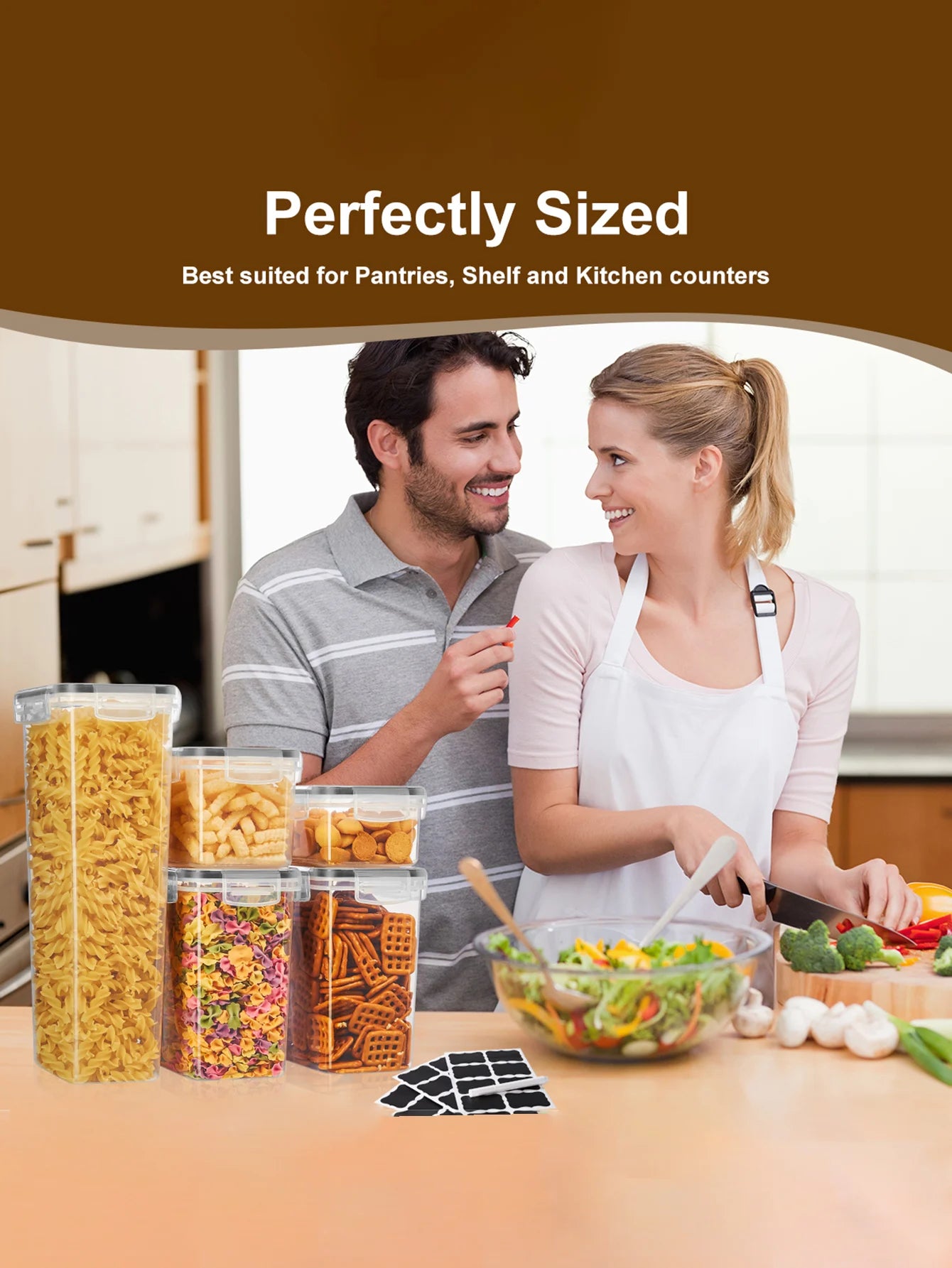 Sealed Food Storage Containers With Lids Labeled For Pantry