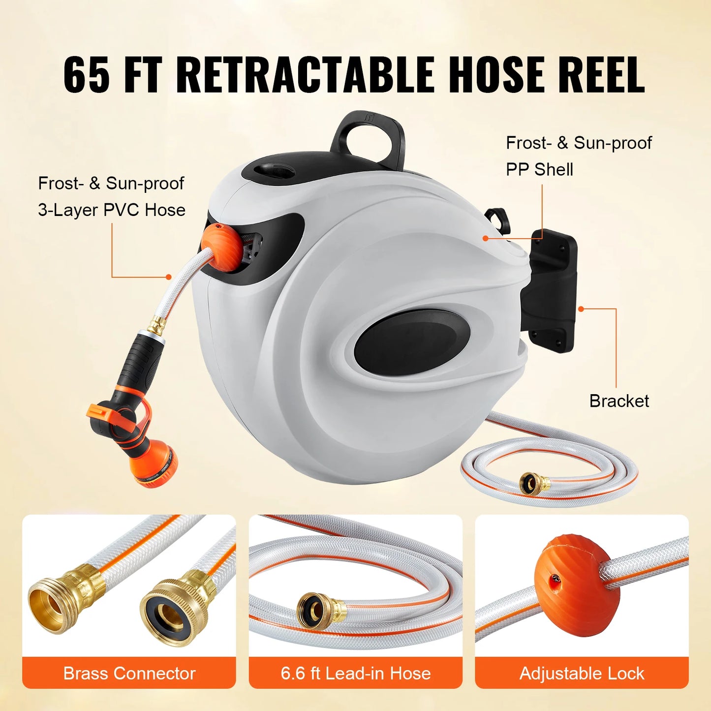 SucceBuy Retractable Hose Reel With 180 Degree Swivel And 9 Pattern Nozzle
