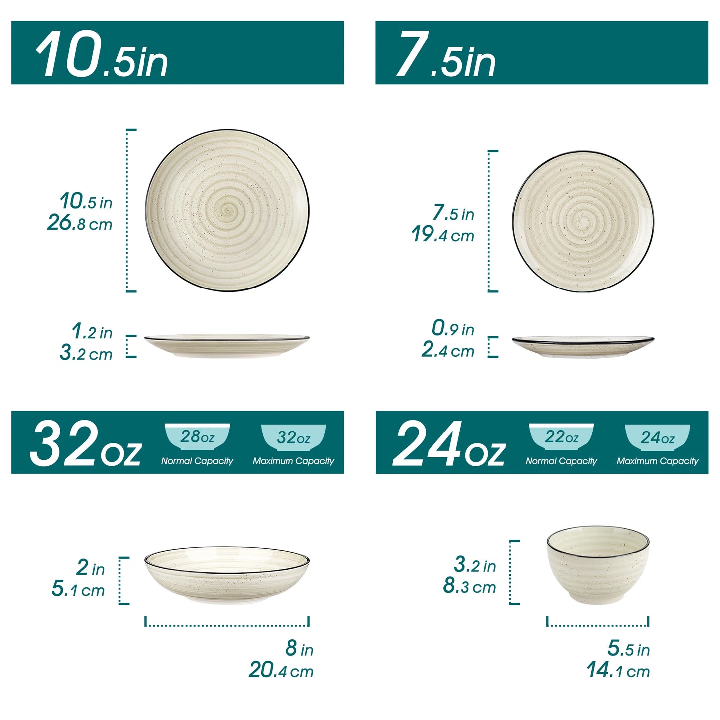 MALACASA Ceramic Dinnerware Set Hand Painted Spiral