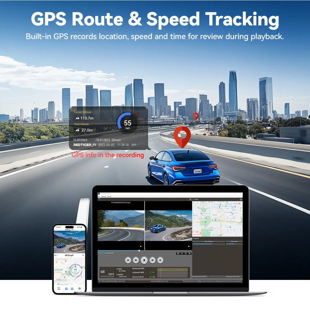 RedTiger Dash Cam 4K Front and Rear GPS Car Recorder