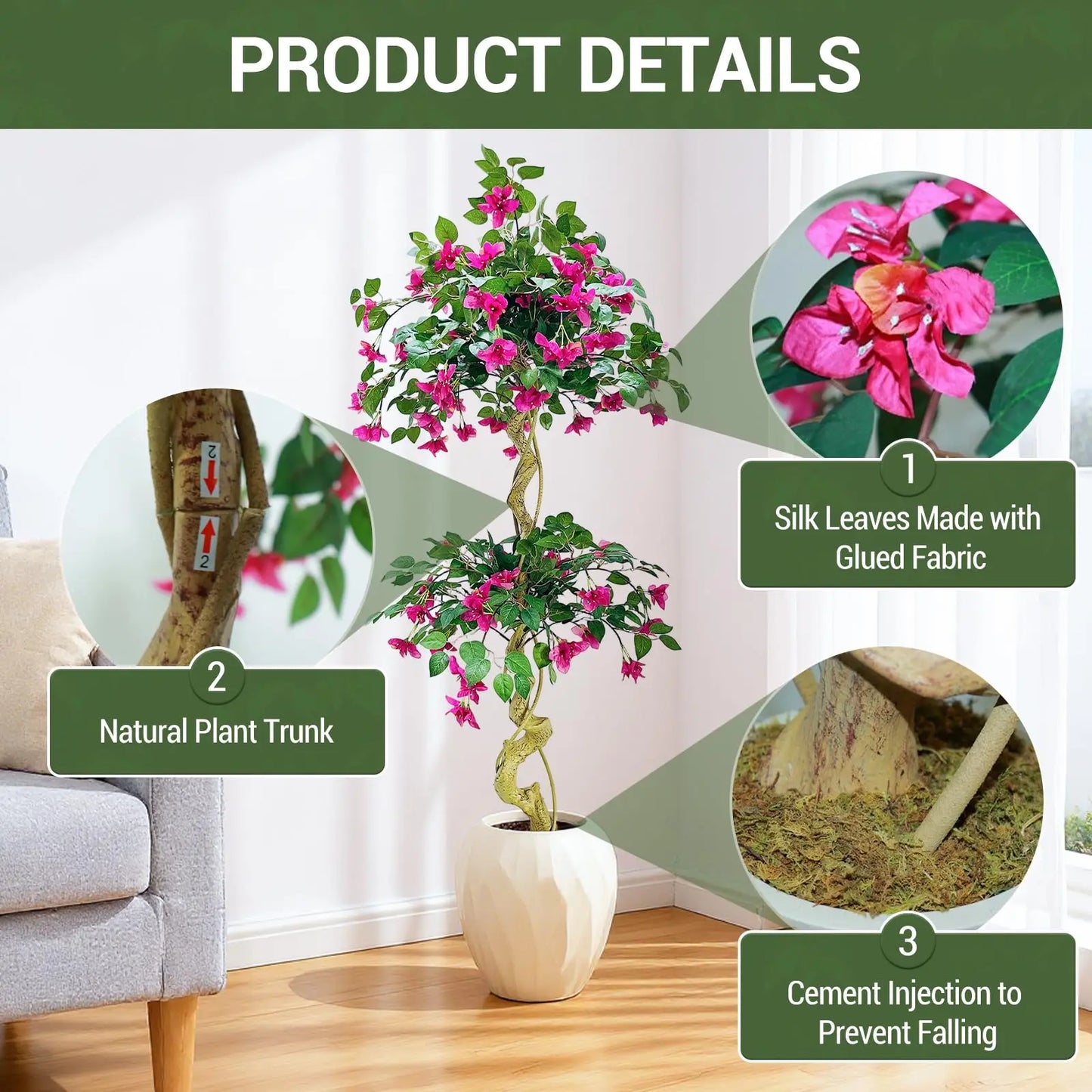 HiMISS Lifelike Bougainvillea Artificial Tree for Indoor Outdoor Decor