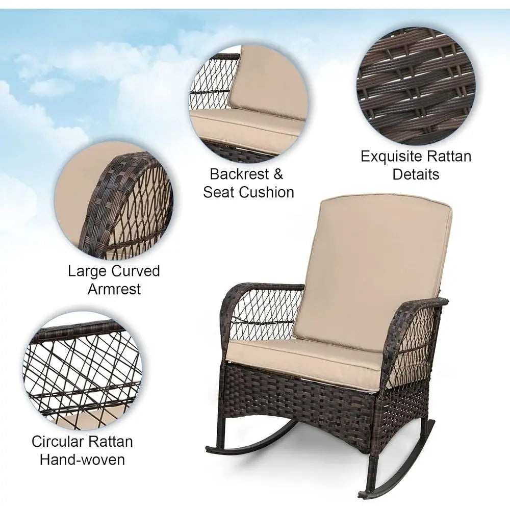 Outdoor Wicker Rocking Chair Set For Patio Garden Furniture