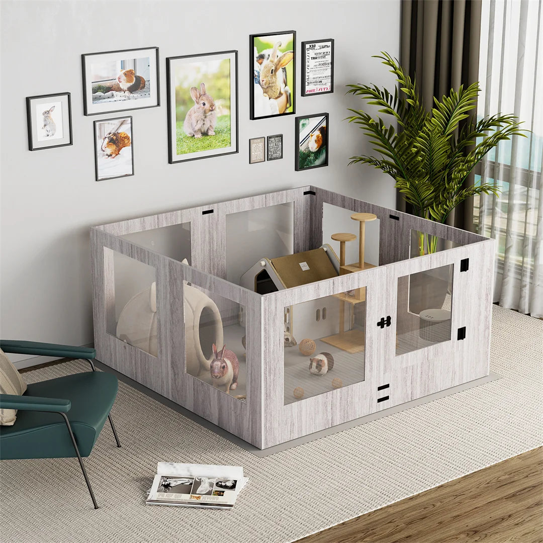 Bingopaw Detachable Tempered Glass Dog Playpen Whelping Box Protective Rails