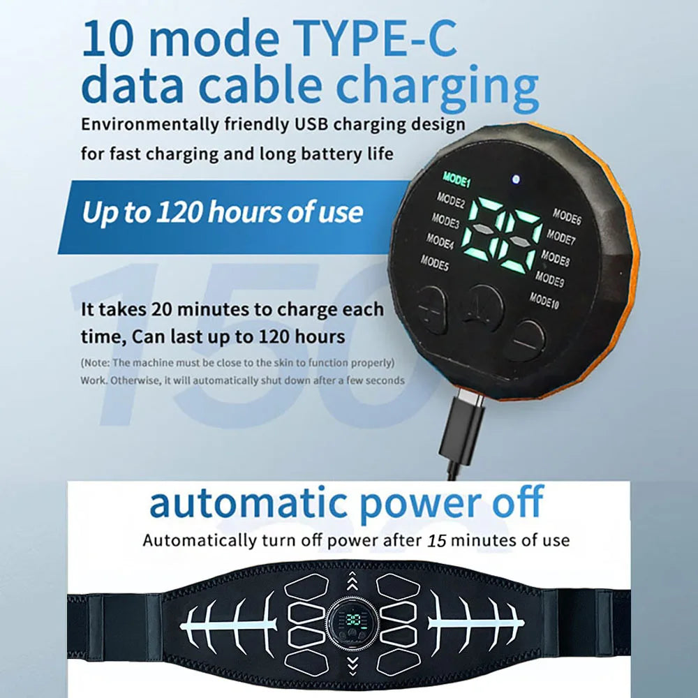 Abdominal EMS Muscle Stimulator Toning Belt For Abs Core Training Rechargeable Body Massager