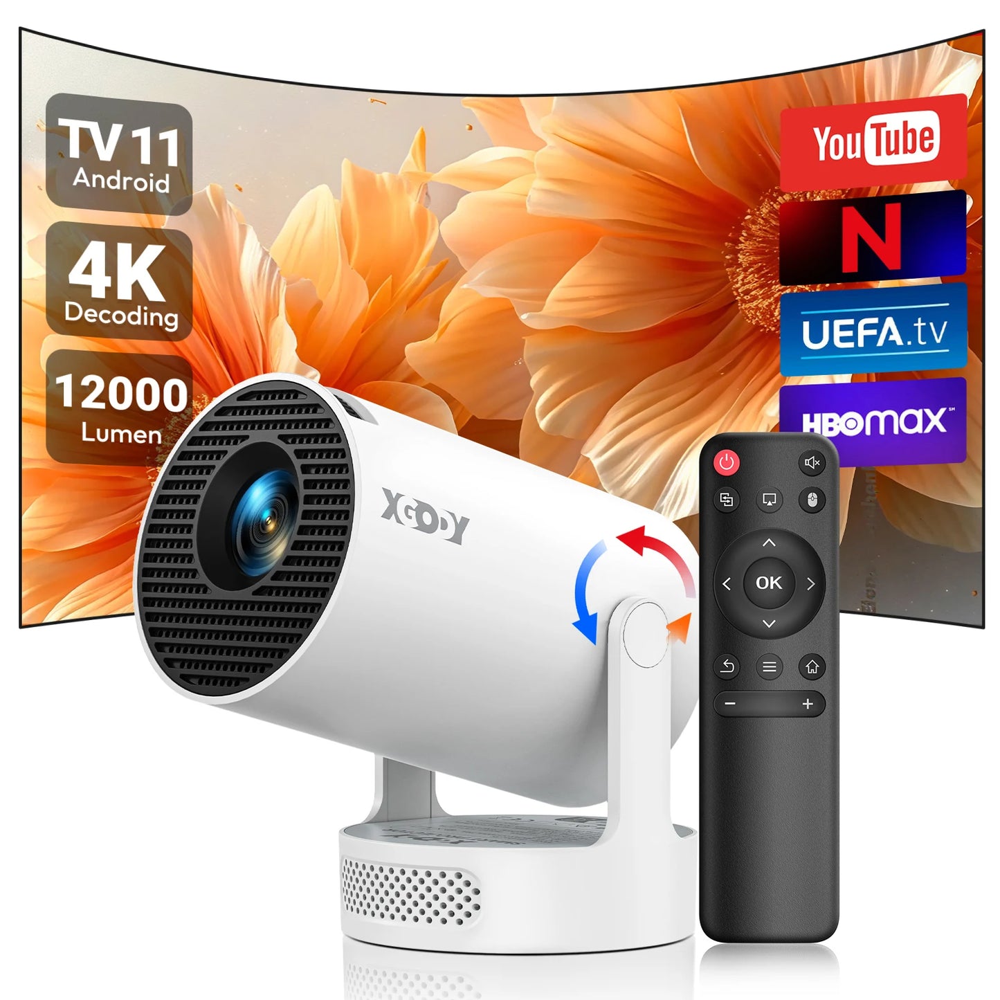 XGODY 4K LED Projector 12000 Lumens Wireless Home Theater Entertainment