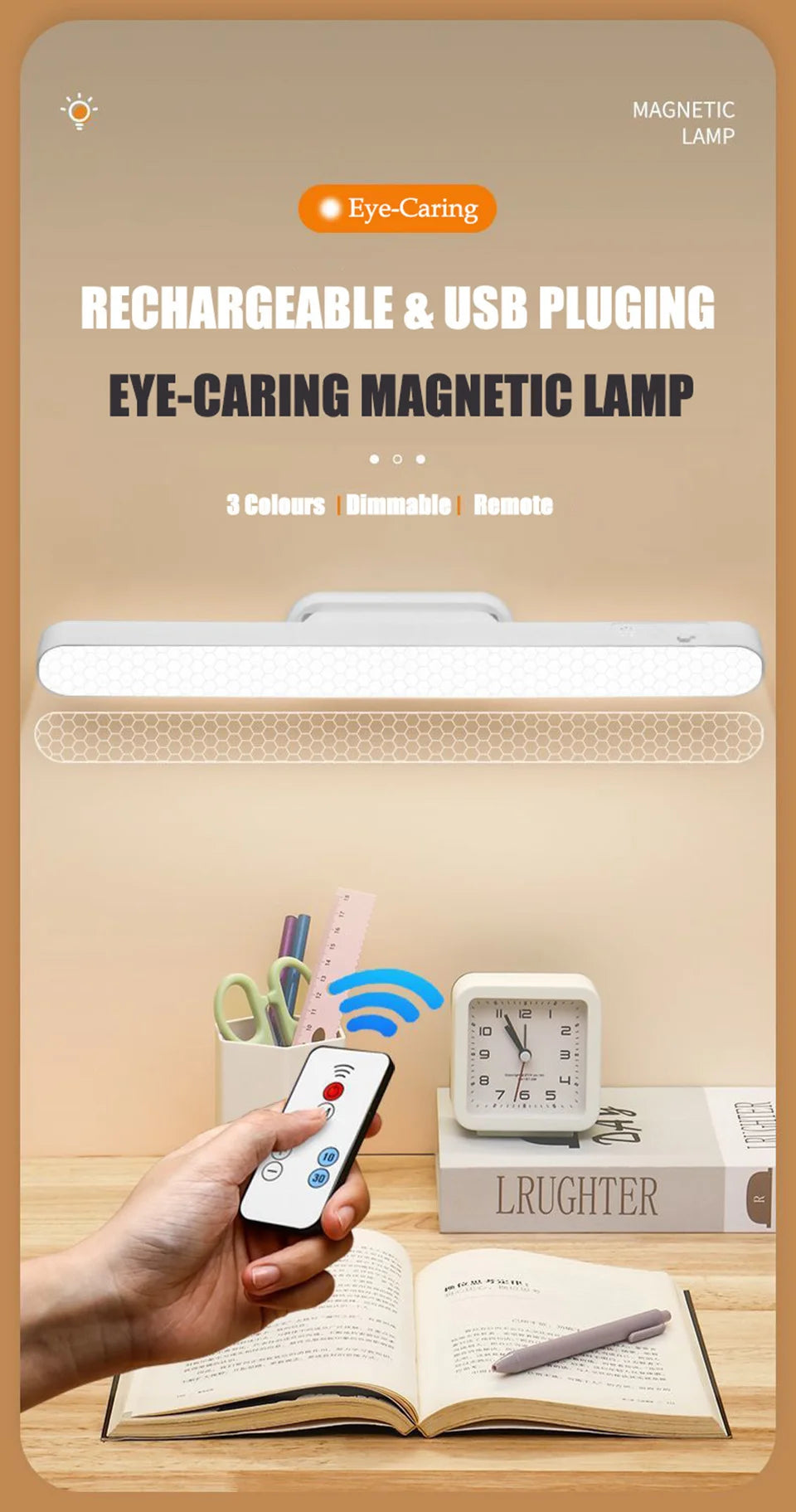Remote LED Desk Lamp Magnetic Hanging Night Light USB Rechargeable