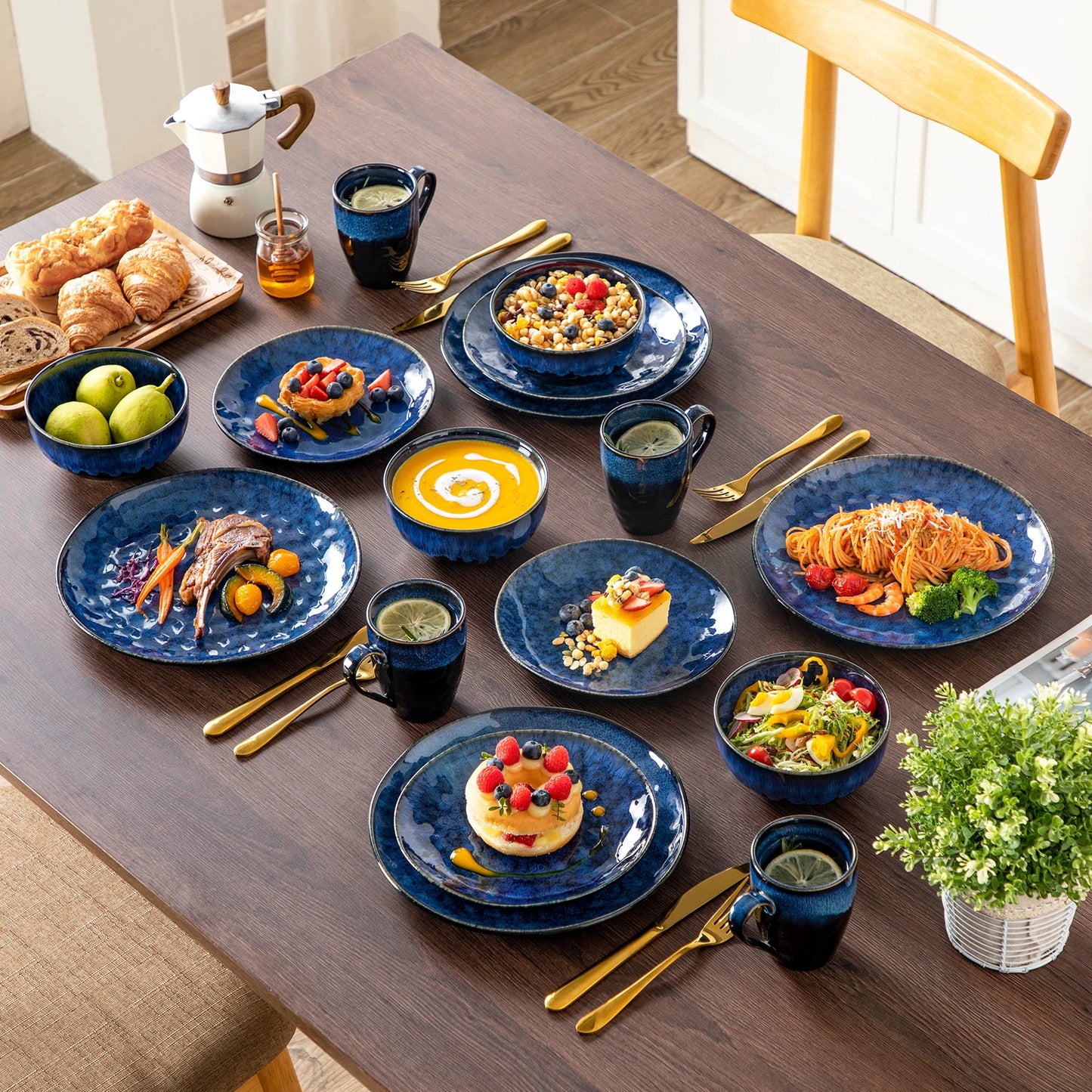 MALACASA Starry Blue Dinner Set 16 32 48 Pieces Collection