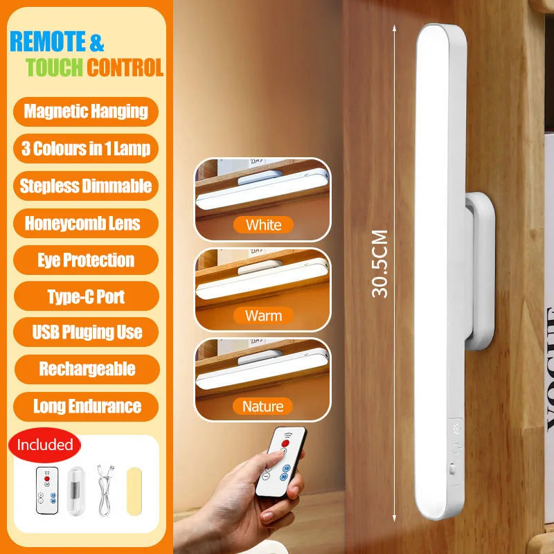 Remote LED Desk Lamp Magnetic Hanging Night Light USB Rechargeable