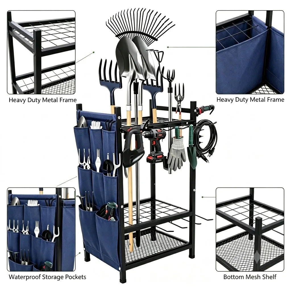 2 Pack Heavy Duty Garden Tool Storage Rack With Pegboard