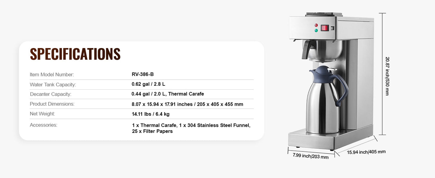 SucceBuy Stainless Steel Commercial Drip Coffee Maker Restaurant Office