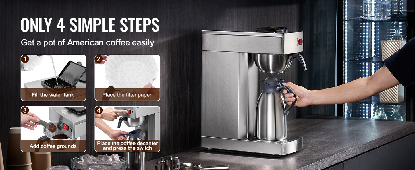 SucceBuy Stainless Steel Commercial Drip Coffee Maker Restaurant Office
