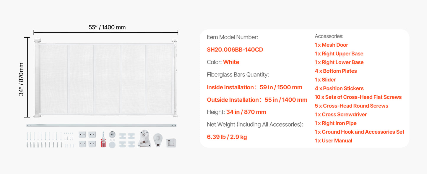 SucceBuy Retractable Baby Gate Mesh Barrier For Kids And Pets