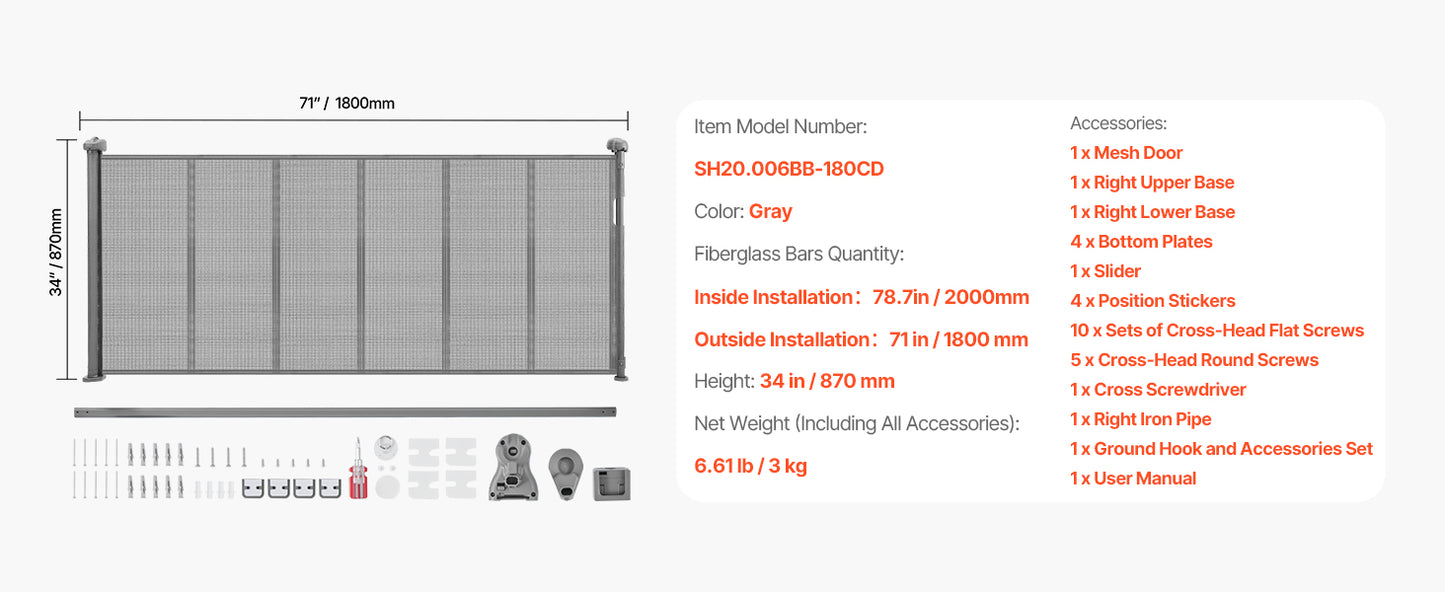 SucceBuy Retractable Baby Gate Mesh Barrier For Kids And Pets
