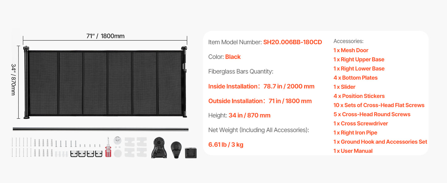 SucceBuy Retractable Baby Gate Mesh Barrier For Kids And Pets