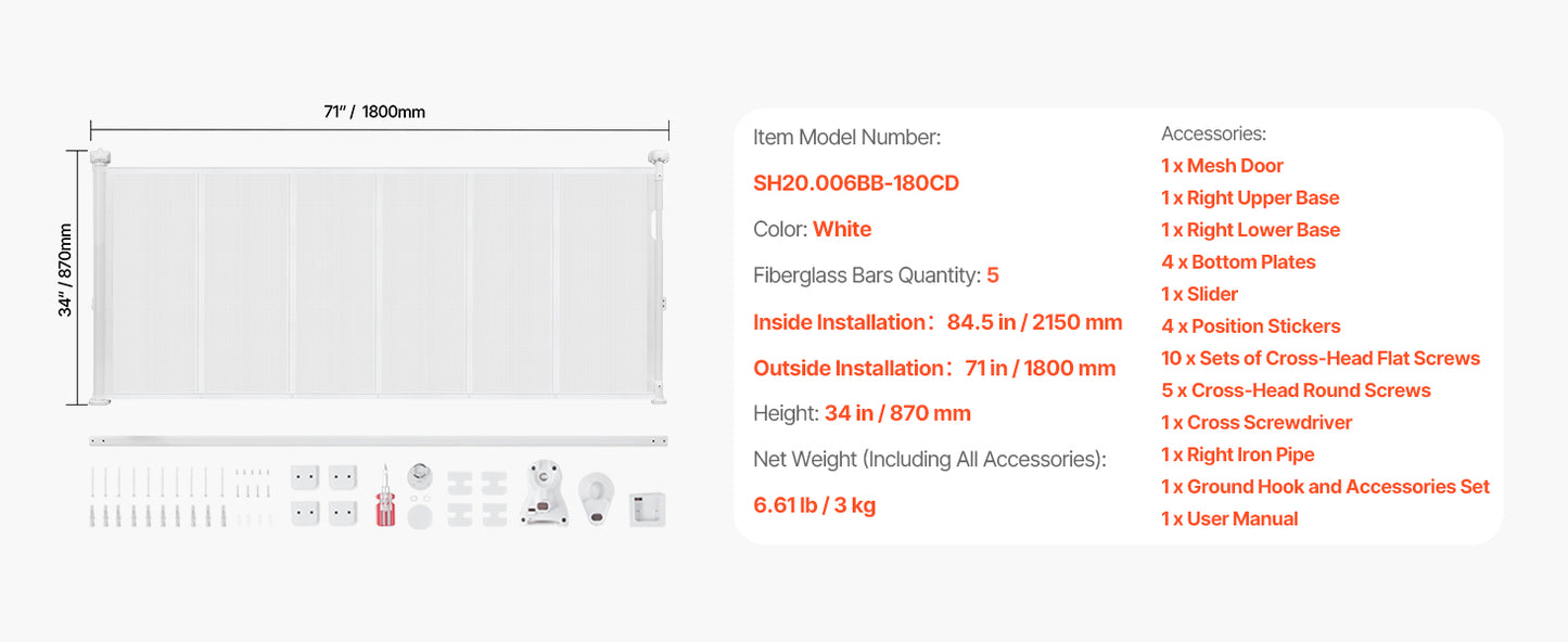 SucceBuy Retractable Baby Gate Mesh Barrier For Kids And Pets