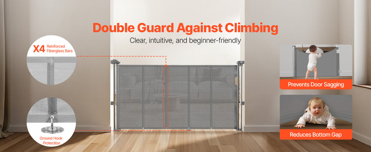 SucceBuy Retractable Baby Gate Mesh Barrier For Kids And Pets