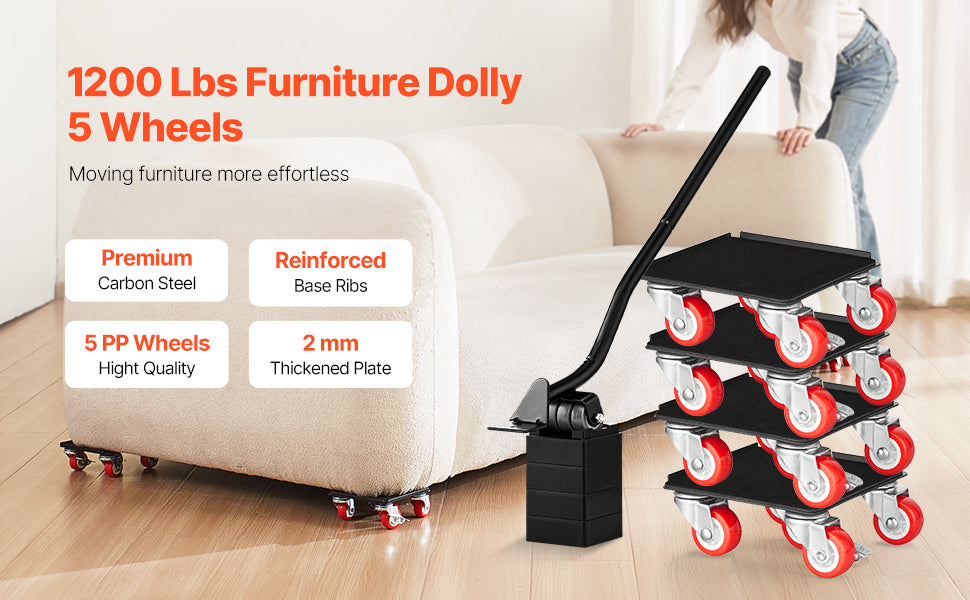 SucceBuy 4 Piece Furniture Dolly Set Lift Slider Tools With 360 Degree Wheels