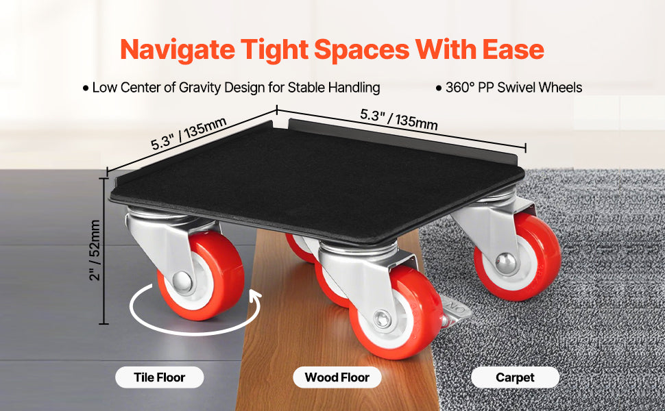SucceBuy 4 Piece Furniture Dolly Set Lift Slider Tools With 360 Degree Wheels