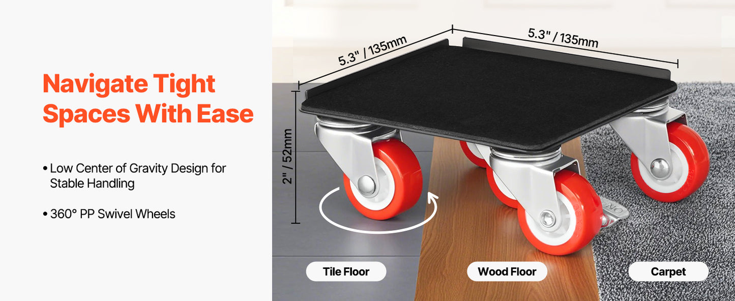 SucceBuy 4 Piece Furniture Dolly Set With 360 Degree Wheels For Appliances