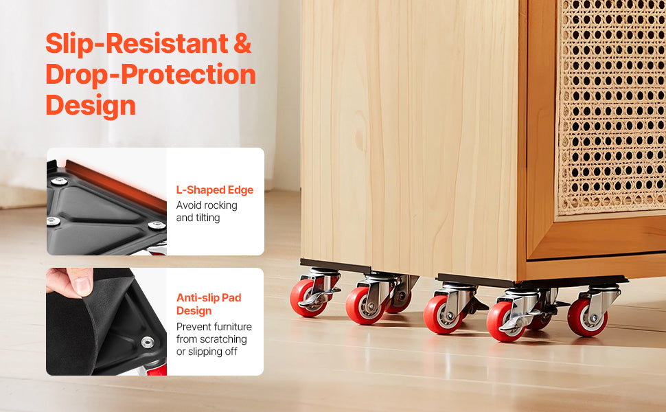 SucceBuy 4 Piece Furniture Dolly Set Lift Slider Tools With 360 Degree Wheels