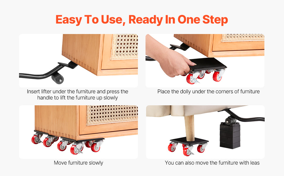 SucceBuy 4 Piece Furniture Dolly Set Lift Slider Tools With 360 Degree Wheels