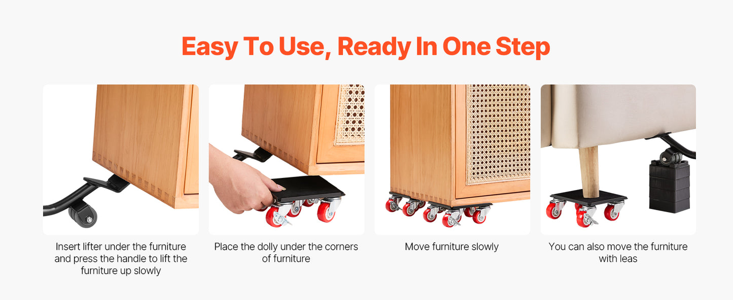SucceBuy 4 Piece Furniture Dolly Set With 360 Degree Wheels For Appliances