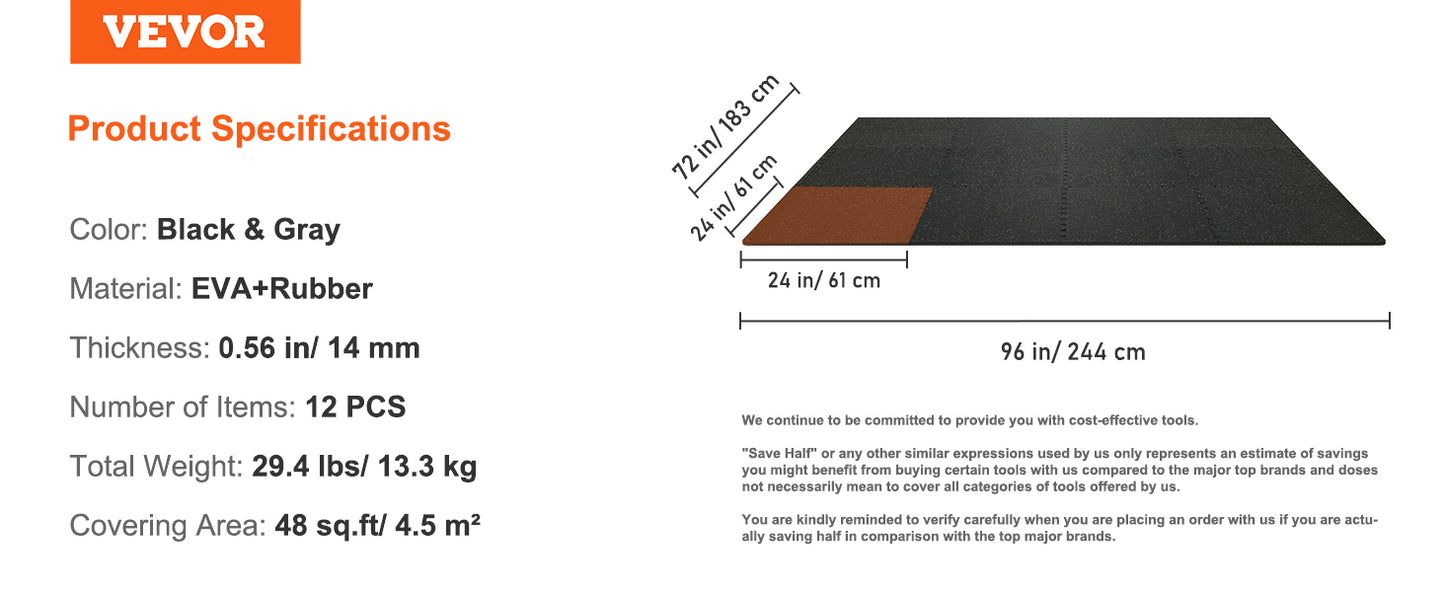 SucceBuy Interlocking Gym Floor Mats EVA Foam Rubber Top Waterproof