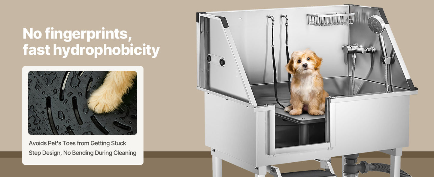 Stainless Steel Dog Grooming Station With Faucet Showerhead Soap Holder