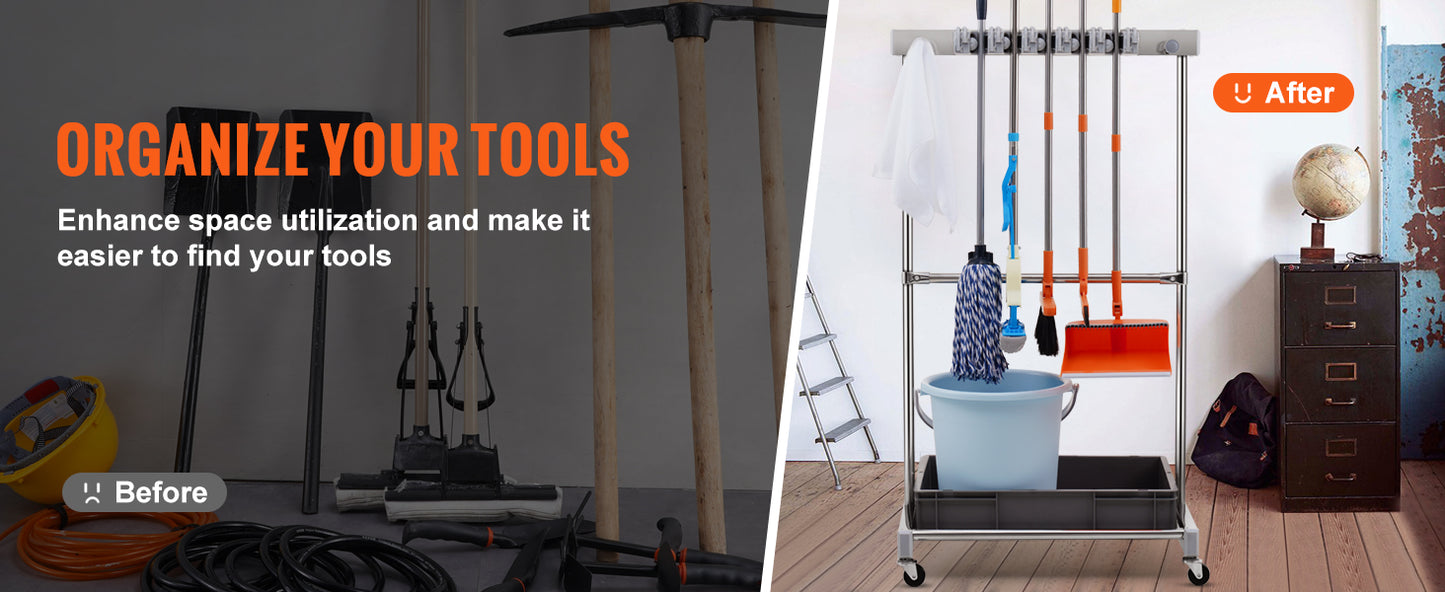 SucceBuy Garden Tool Organizer Rack With 10 Slots And Wheels