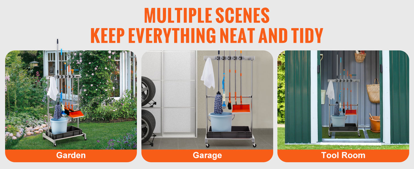 SucceBuy Garden Tool Organizer Rack With 10 Slots And Wheels
